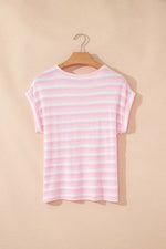 Striped Print Waffle Knit T Shirt