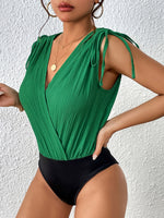 Perfee Surplice Tie-Shoulder Bodysuit - Ladyez