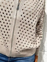 Full Size Zip Up Long Sleeve Cardigan with Eyelet Detail Plus Size