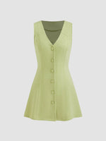 Gingham Button-Front A-Line Mini Dress - Ladyez