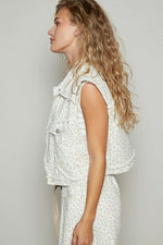POL Assymetrical Front Closure Raw Hem Floral Denim Vest