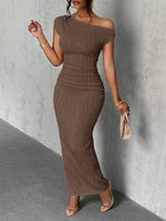 Textured Single Shoulder Maxi Dress - Ladyez