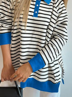 Striped Polo Collar Long Sleeve Sweatshirt
