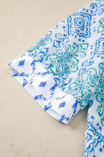 Floral Geometric Patchwork Short Puff Sleeve Babydoll Blouse