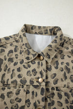 Leopard Print Seam Detail Button Down Denim Jacket