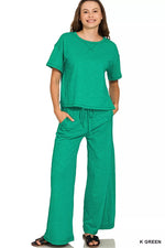 Zenana Cotton Slub Short Sleeve Tee and Pants Set