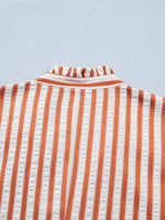 Stripe Pinched V Neck Turn-up Cuffs Shift Mini Dress