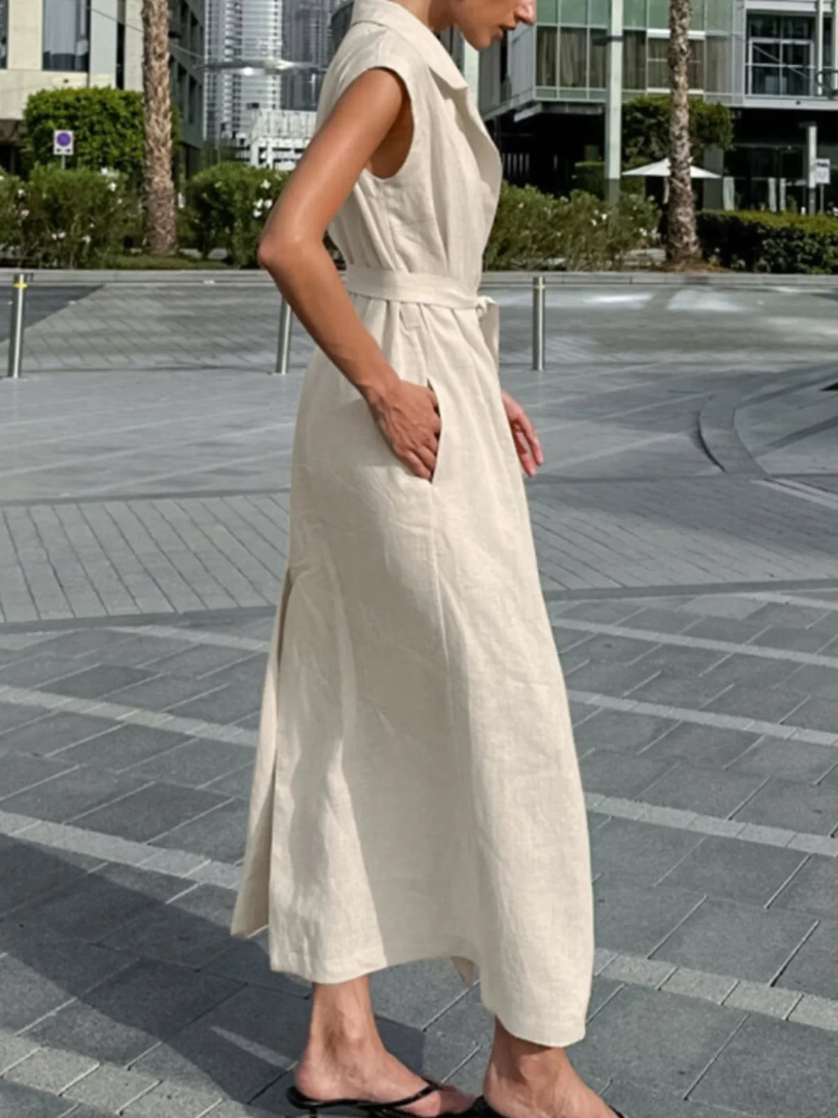 Tie Waist Cap Sleeve Maxi Dress - Ladyez