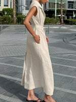Tie Waist Cap Sleeve Maxi Dress - Ladyez