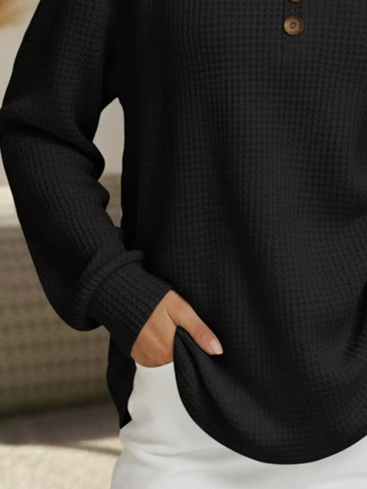 Full Size Waffle Knit V-Neck T-Shirt Plus Size