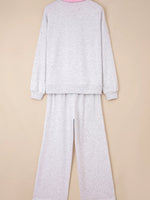Contrasted Trim Frilled Collar Drop Shoulder Top and Drawstring Pant Set