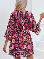 Floral Print Layered Ruffle Hem Mini Dress