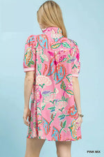 Umgee Jacquard Paisley Print Puff Sleeve Tunic Dress