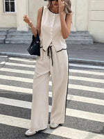 Casual Button-Up Tank and Wide-Leg Pants Set