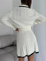 Cable Knit Long Sleeve Top and Skirt Sweater Set