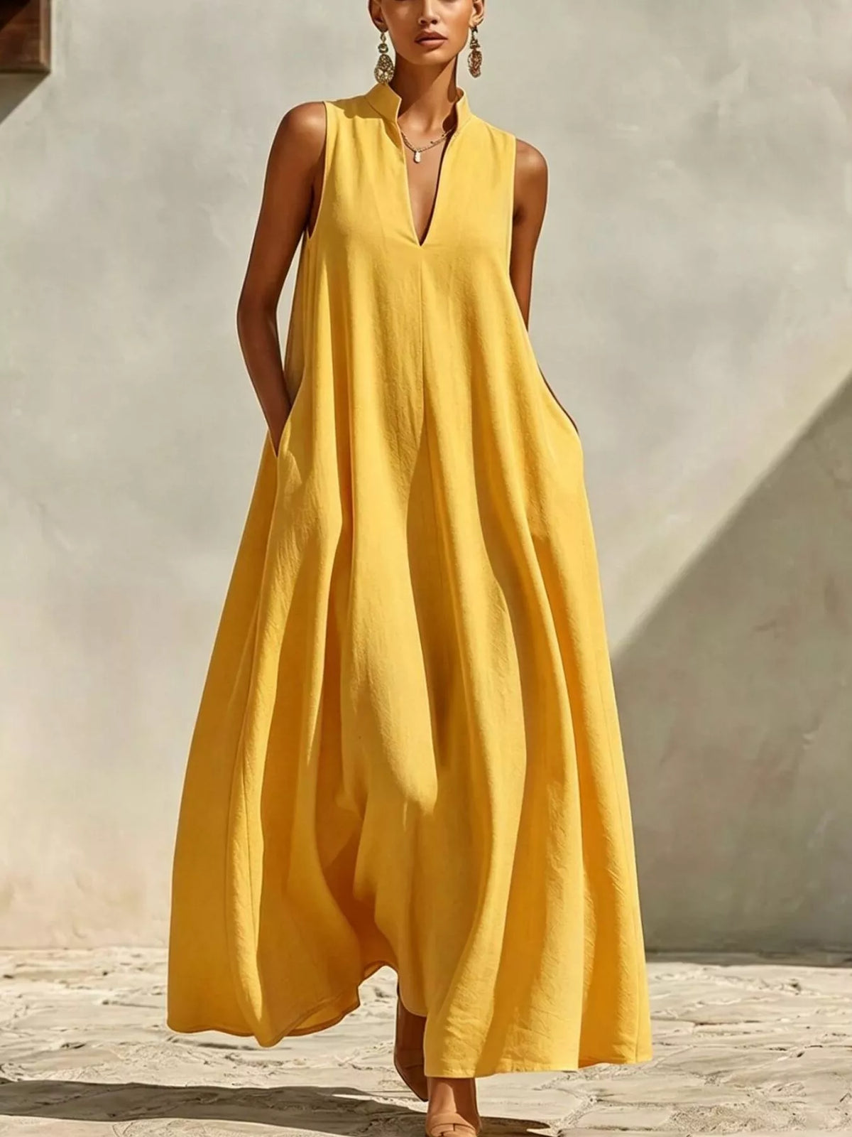Sleeveless Maxi Dress with Side Pockets