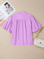 Notched Puff Sleeve Blouse