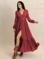 Plus Size V-Neck Balloon Sleeve Maxi Dress