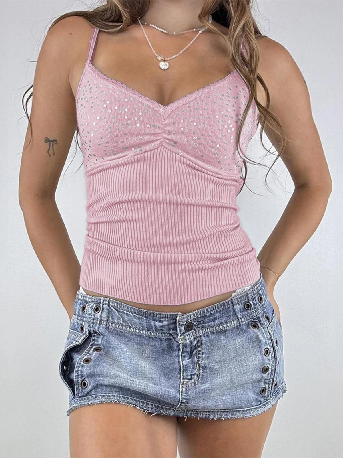 Sequin Lace Detail Cami Top - Ladyez