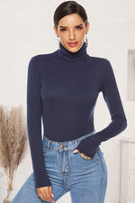Ribbed Turtleneck Long Sleeve Bodysuit - Ladyez