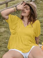Swiss Dot Tie Neck Short Sleeve Blouse