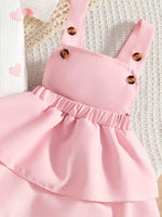 Children's Heart Print Ruffle Trim Bodysuit and Dress Set with Headband