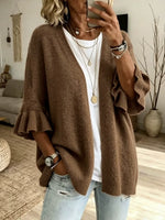 Full Size Ruffle Sleeve Open-Front Cardigan Plus Size