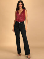 Sequin Surplice Sleeveless Bodysuit - Ladyez