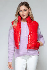Snobbish Zip Up Turtleneck Shiny Quilted Vest