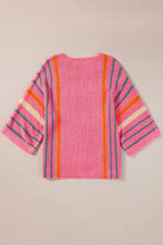 Striped Boat Neck Three-Quarter Sleeve Knit Top
