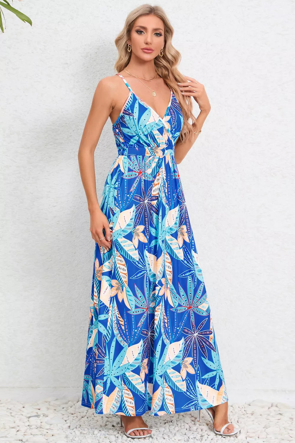 Printed Surplice Maxi Cami Dress - Ladyez