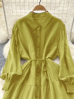 Button Down Tiered Long Sleeve Dress