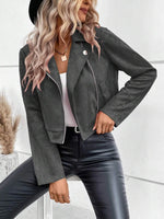 Zip Up Suede Cropped Moto Jacket