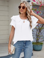 Round Neck Ruffled Layered Sleeve Blouse - Ladyez