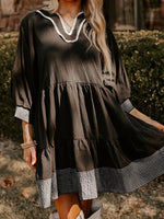 Striped Hem 3/4 Sleeve Tiered Dress