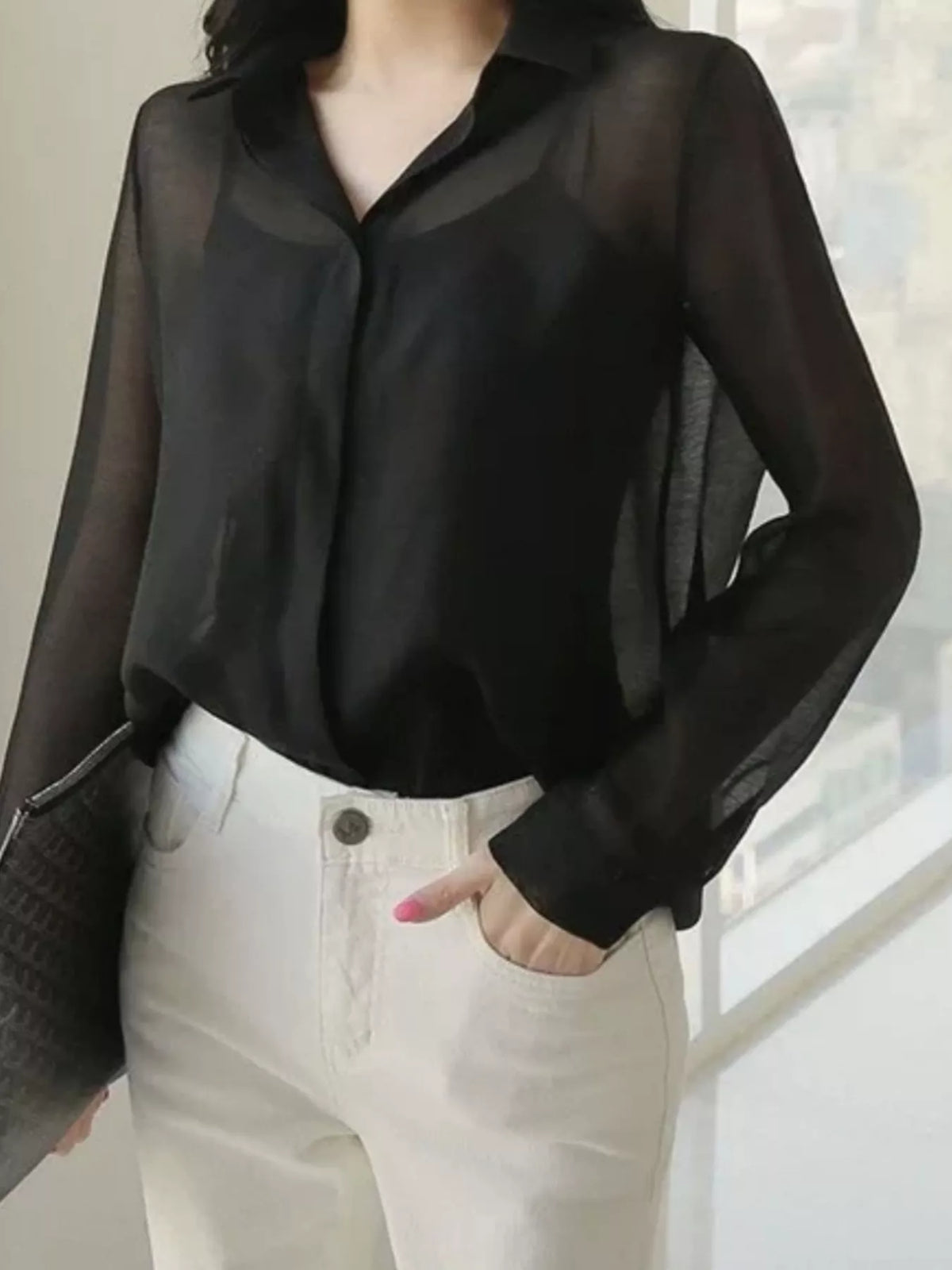 Elegant Sheer Long Sleeve Shirt