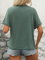 Perfee Half Button Short Sleeve T-Shirt - Ladyez