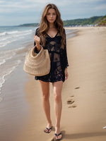 Lace V-Neck Three-Quarter Sleeve Cover Up - Ladyez
