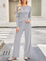 Button-Up Top & Wide Leg Pants Set