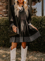 Striped Hem 3/4 Sleeve Tiered Dress
