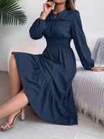 Round Neck Balloon Sleeve Tiered Dress