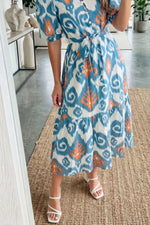Floral Print Short Puff Sleeve Button Down Ruffle Hem Midi Dress