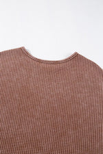 Waffle Knit Fringed High Low Loose Top