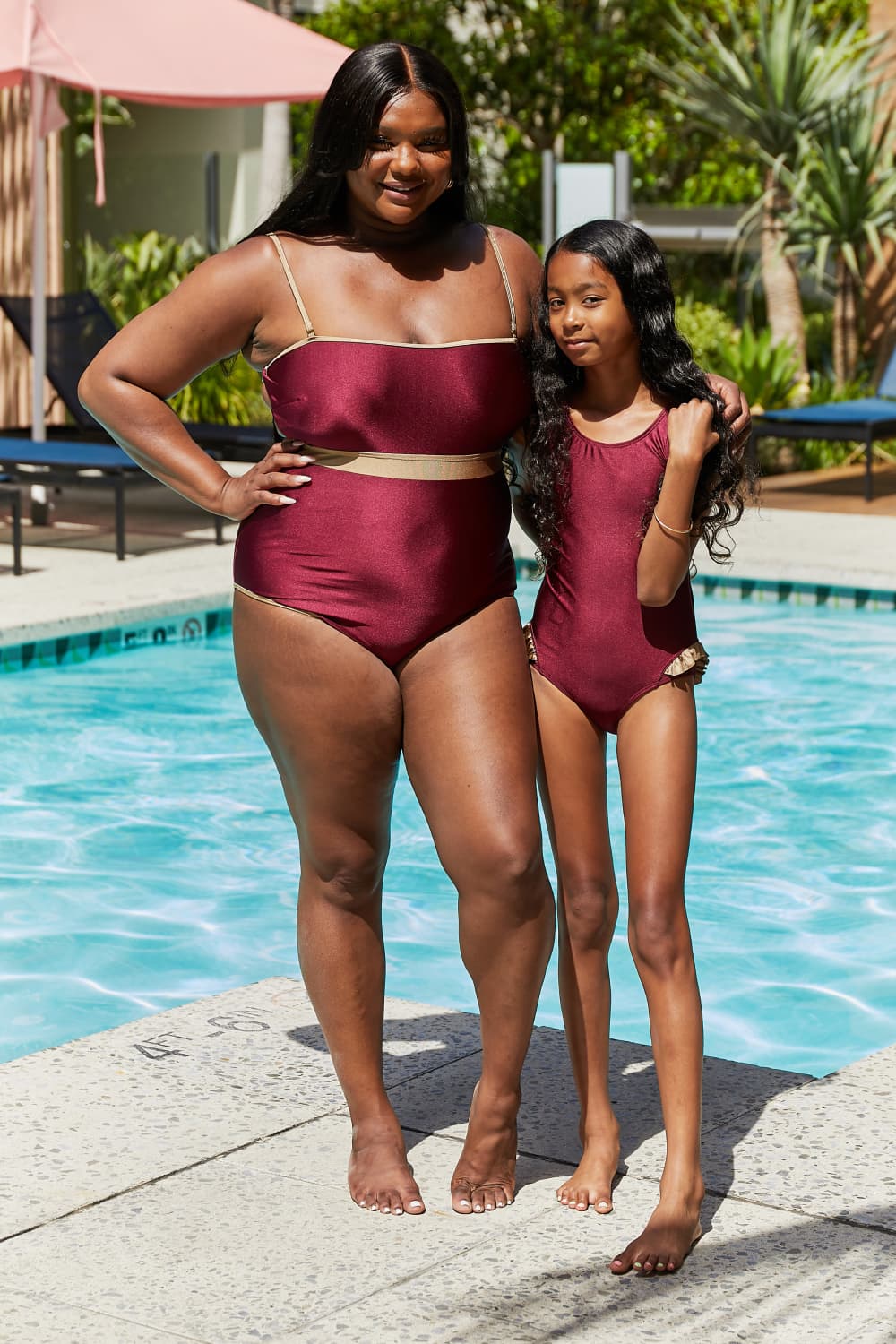 Marina West Swim Wave Break Contrast Trim One-Piece in Wine - Ladyez