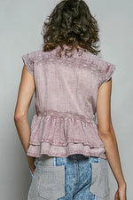 POL Eyelet Embroidery Pintuck Sleeveless Cotton Blouse