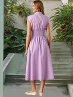 Smocked Zip Front Cap Sleeve Dress - Ladyez