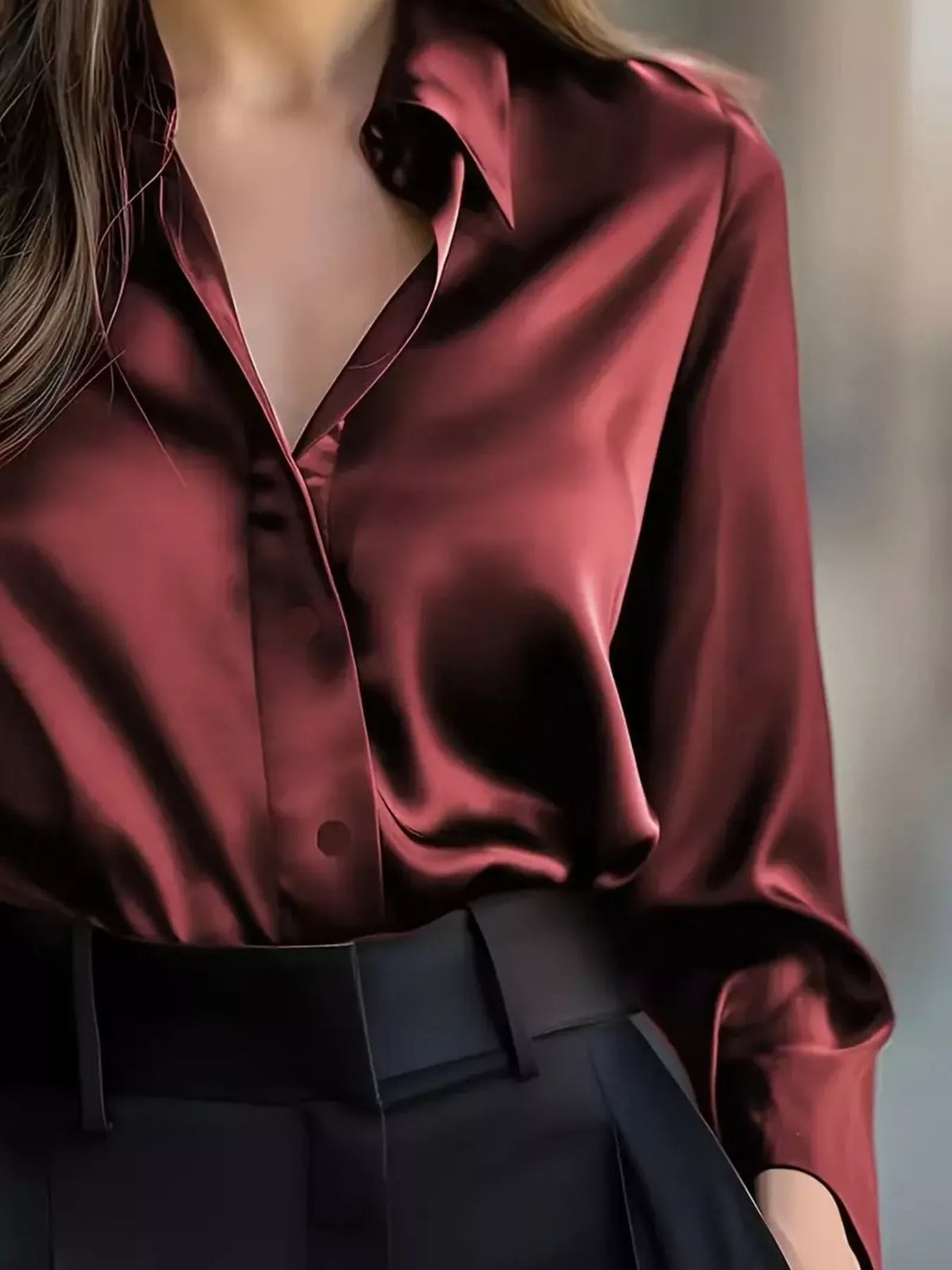 Button Down Collared Neck Long Sleeve Shirt