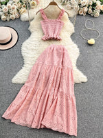 Smocked Crop Top and Hollow-Out Skirt Set
