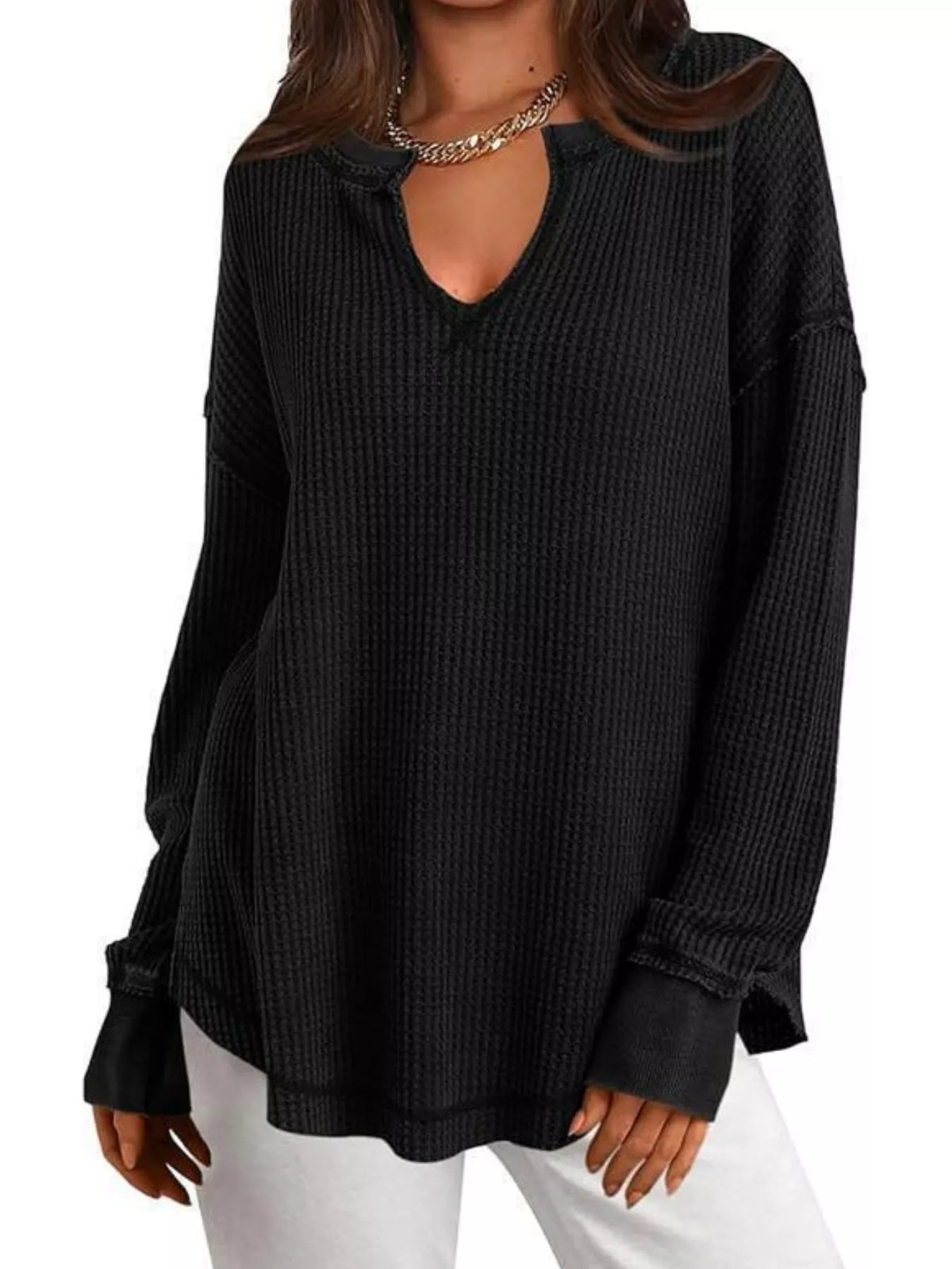Waffle Knit Long Sleeve Sweatshirt
