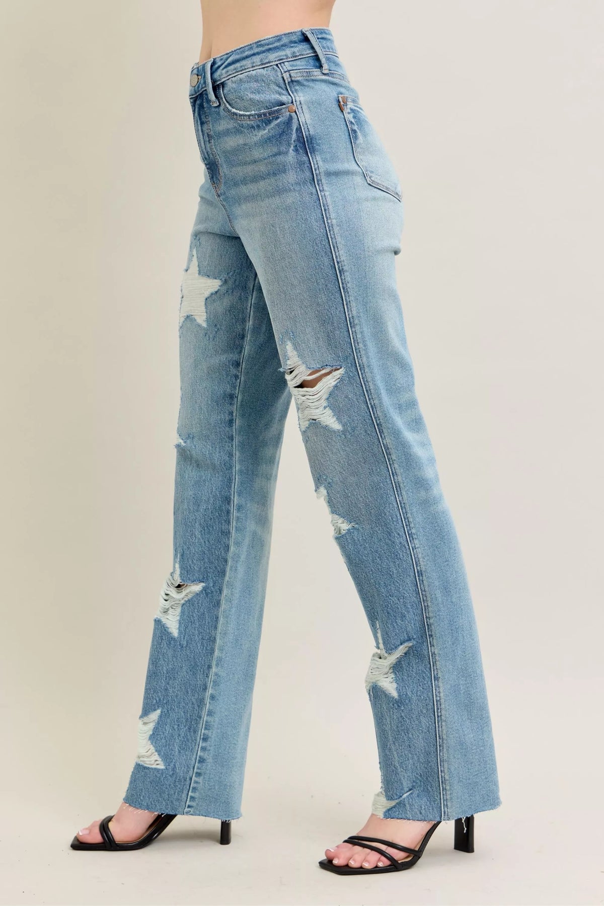 Judy Blue Full Size High WaistRigid Magic Star Shaped Destroy 90's Straight Jeans Plus Size